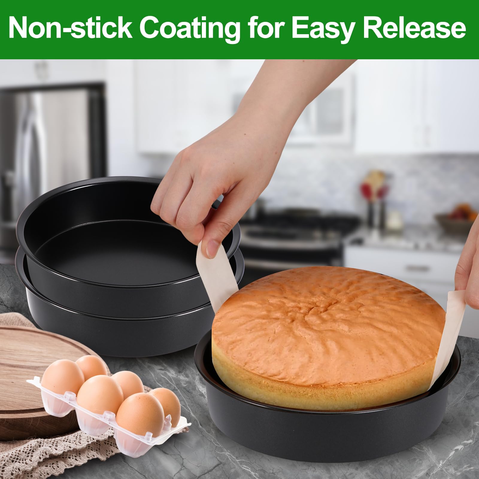 Xtujcya set of 3 cake pans ideal for layered cakes.