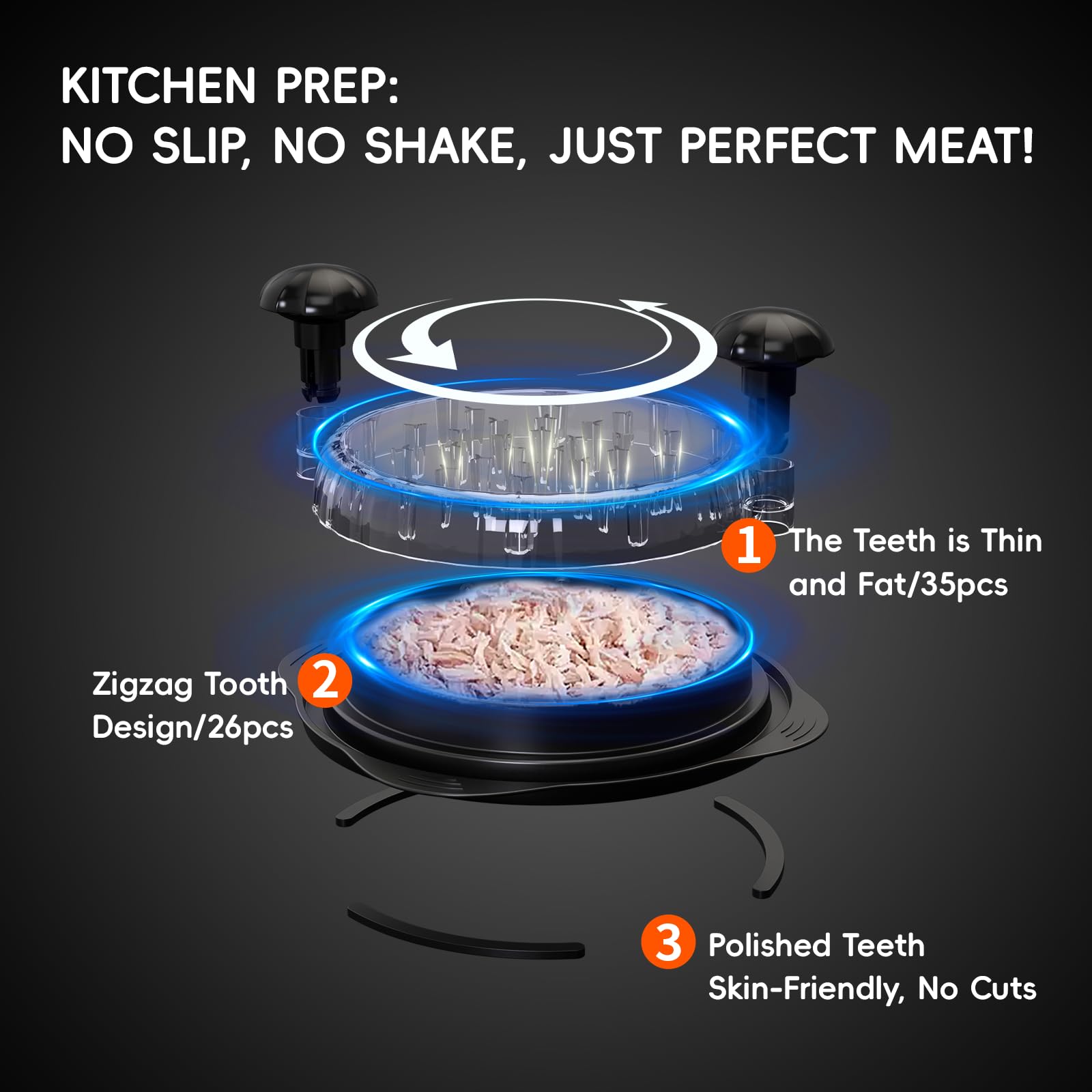 XUPAINC XL11.5 chicken shredder non-slip base keeps the tool steady for precise shredding.