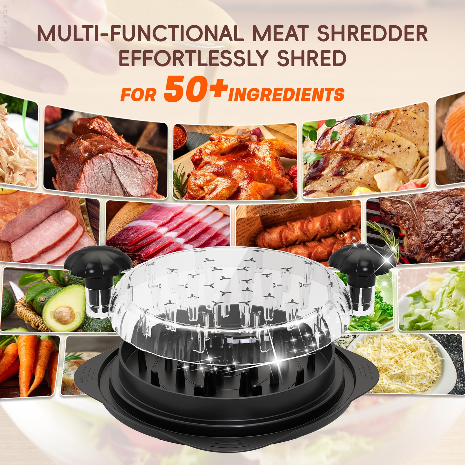 XUPAINC XL11.5 chicken shredder stainless steel claws grip meat for fluffy, even shreds.