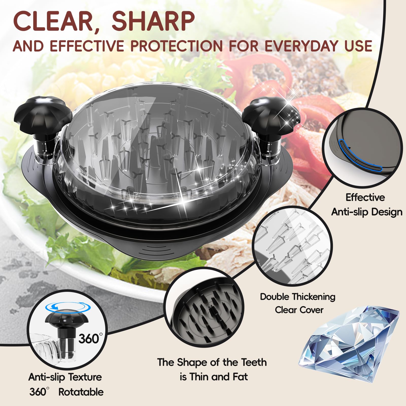 XUPAINC XL11.5 chicken shredder twist action quickly creates shredded meat for tacos or salads.