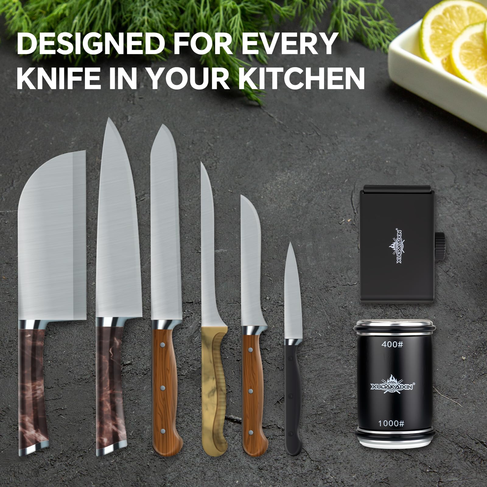 XUDAKAIXIN magnetic blade holder keeps blades secure during sharpening.