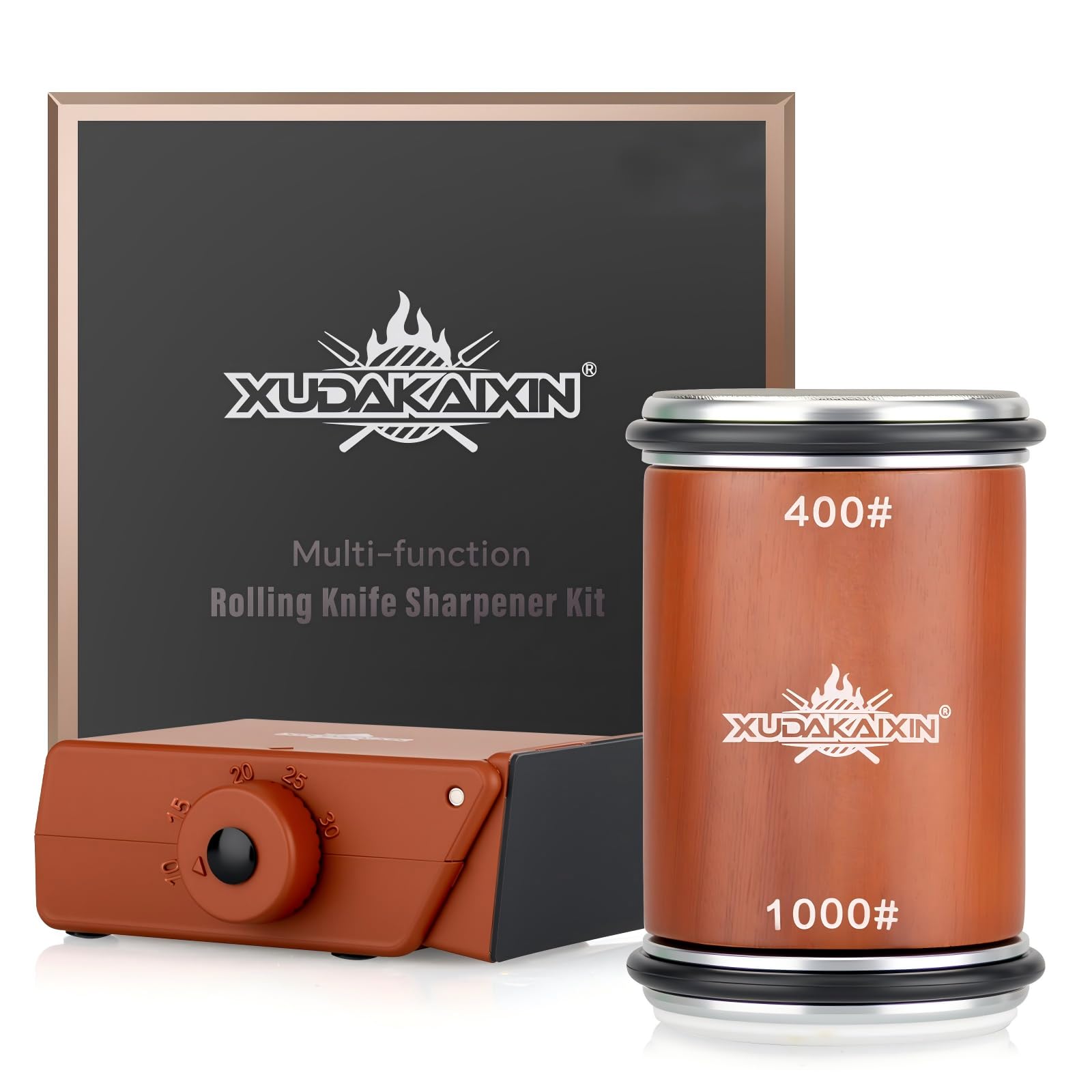 XUDAKAIXIN rolling knife sharpener with angle dial for precise sharpening.