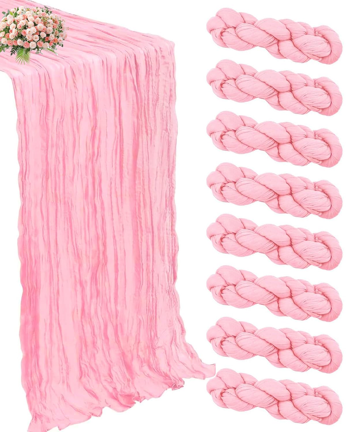 Xuehua 8-pack pink cheesecloth table runners adding soft elegant coverage to dining tables