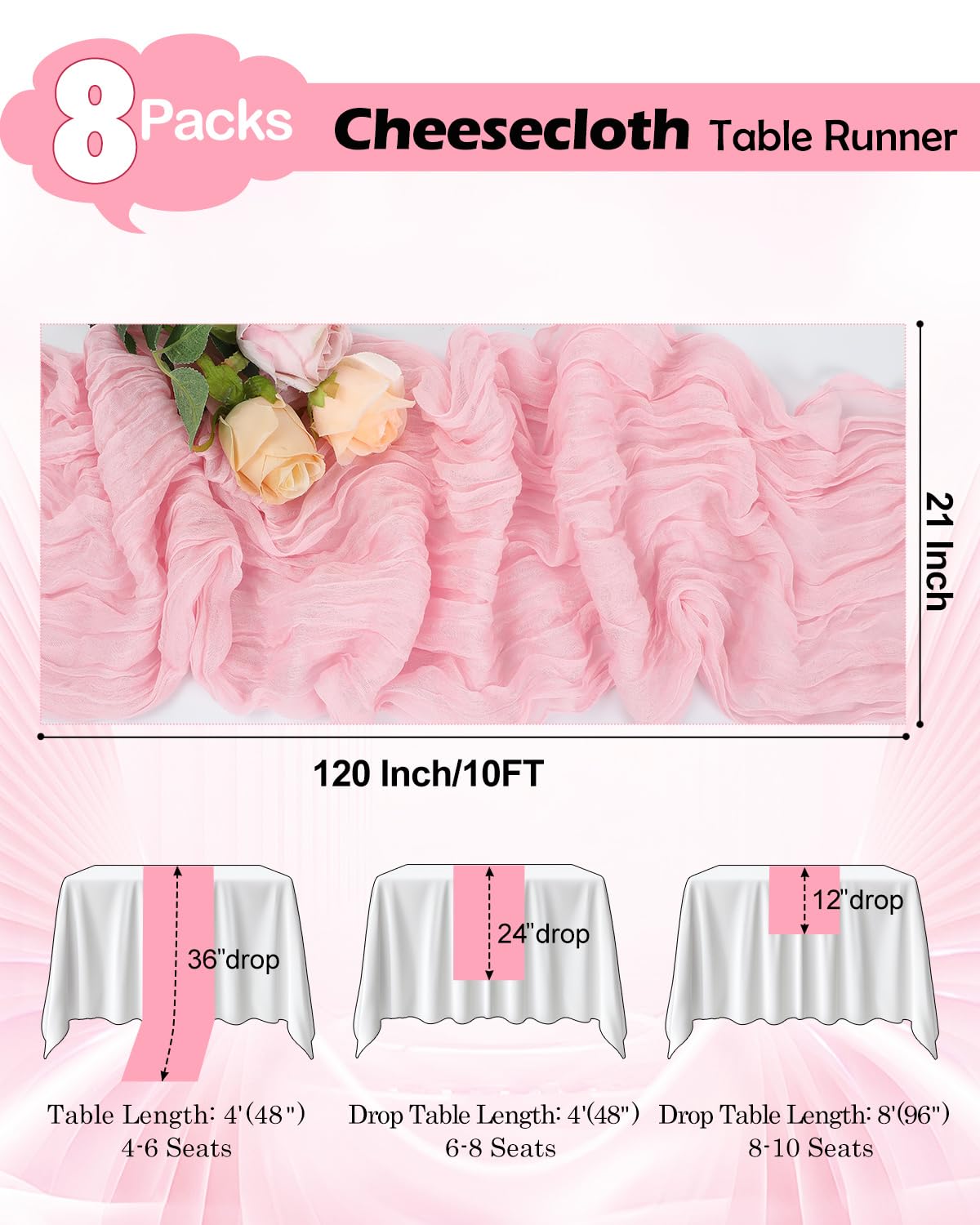 Boho gauze pink table runner enhances rustic chic wedding decor