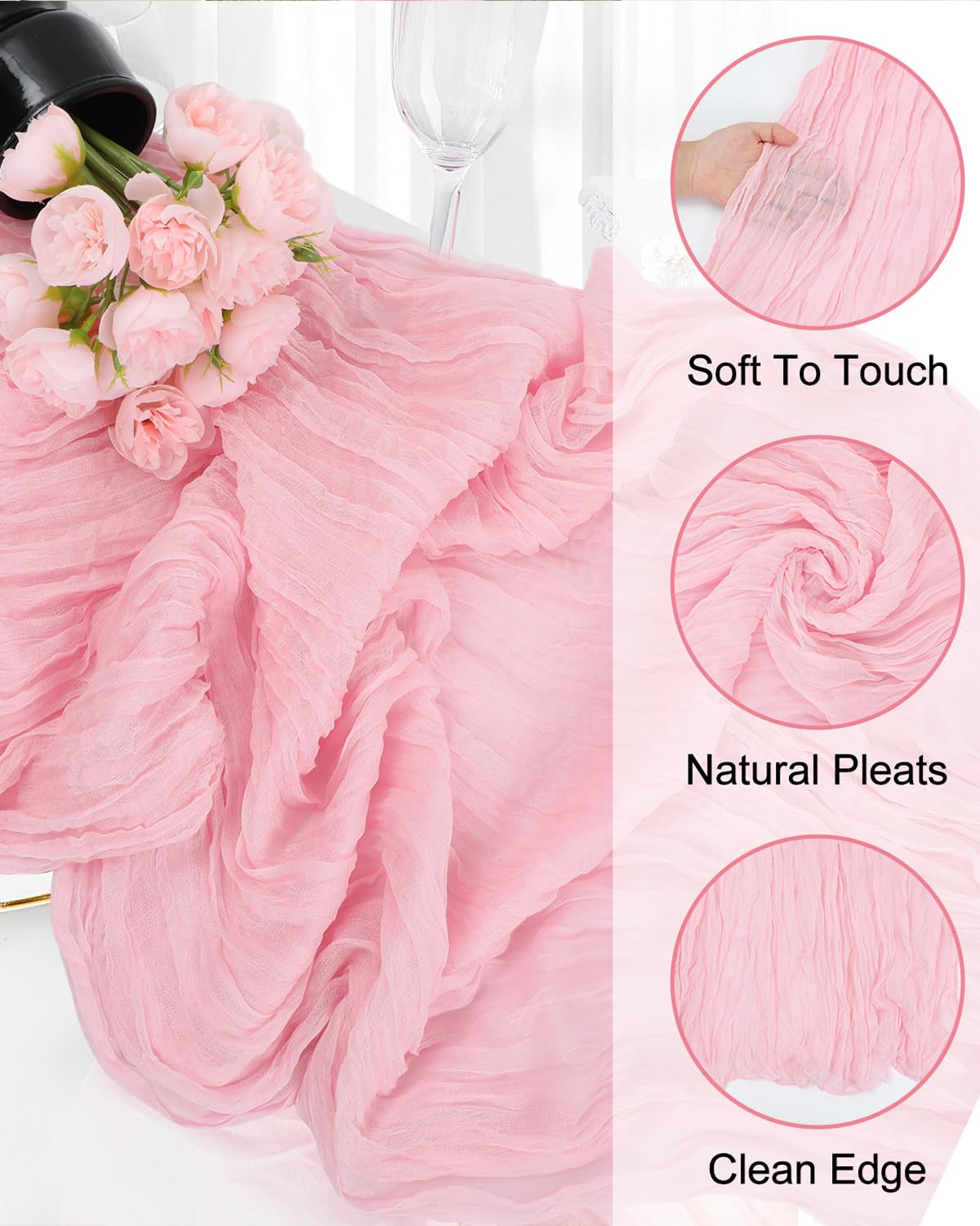 Vintage-ruffle pink table runner creates romantic dining ambiance