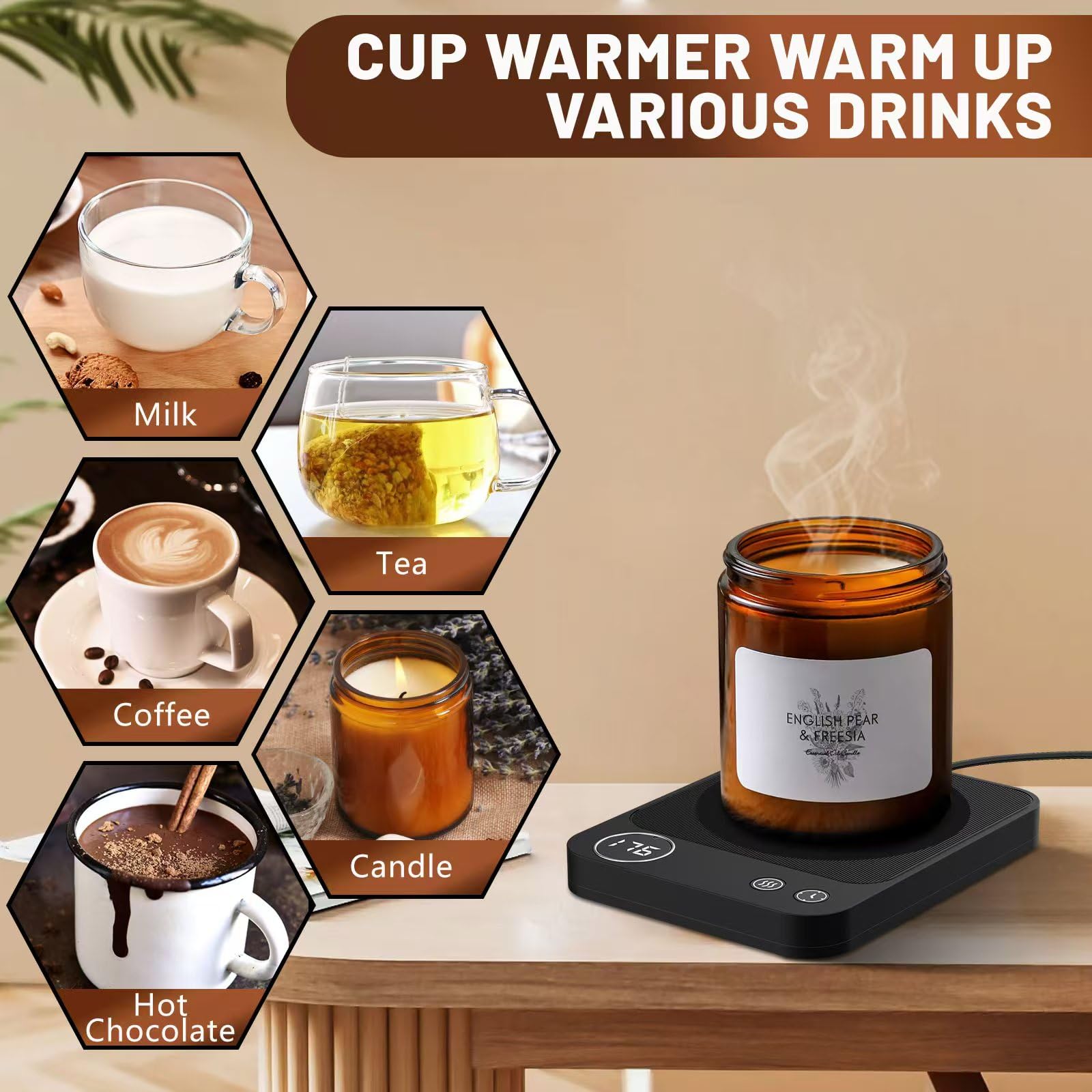 The Xuetan warmer on a desk setup, showing a clean, organized workspace.