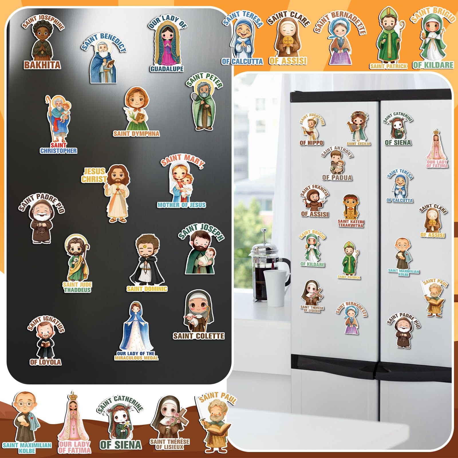 Xuhal Catholic Saints fridge magnets — colorful decorations for office and dorm spaces