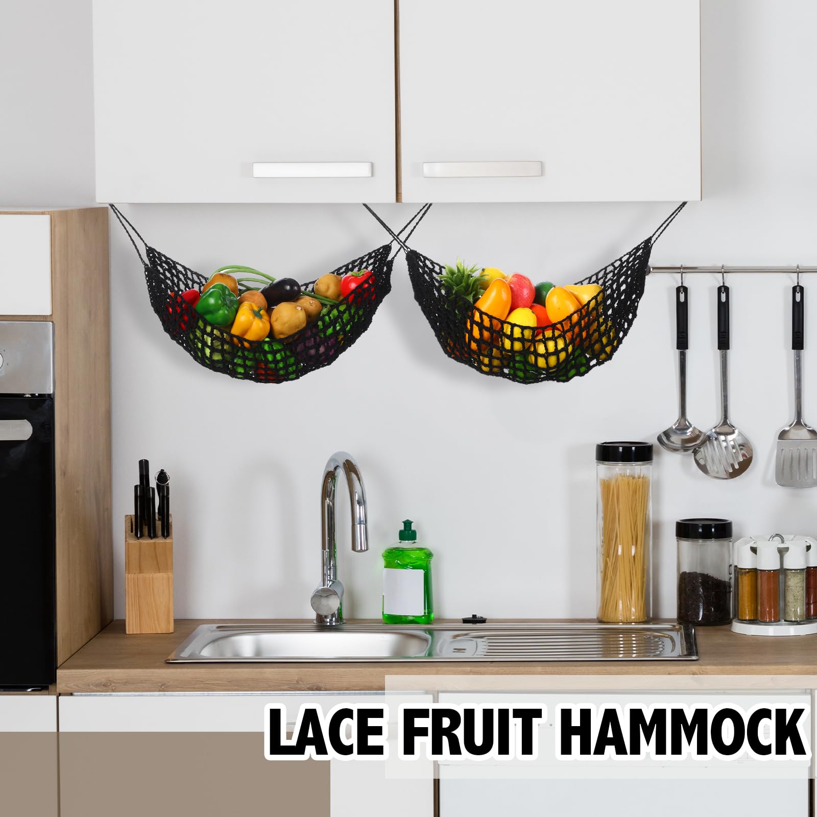 Xuhal large macrame basket in kitchen offers stylish fruit storage