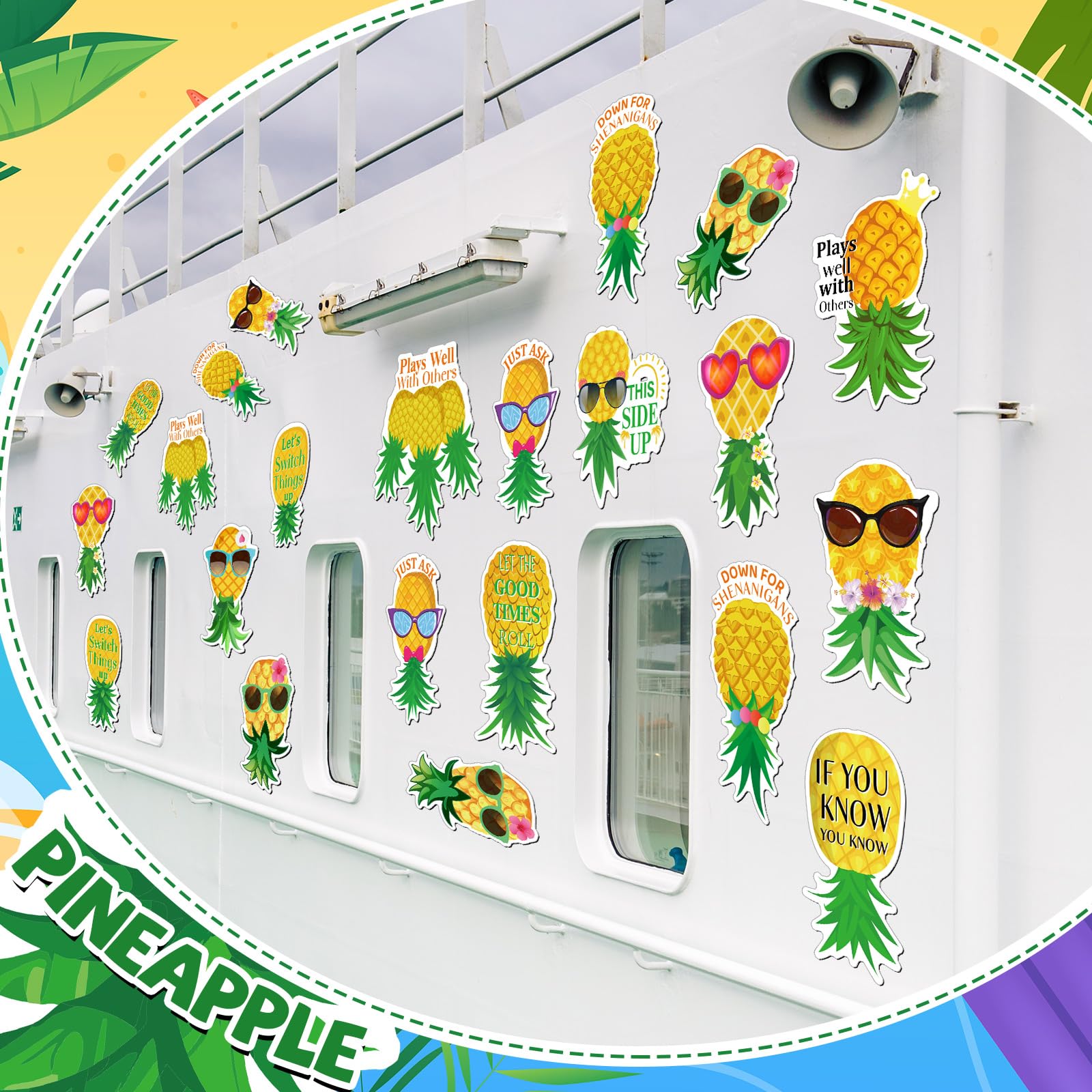 Xuhal pineapple magnets on a ship door brighten space during travel