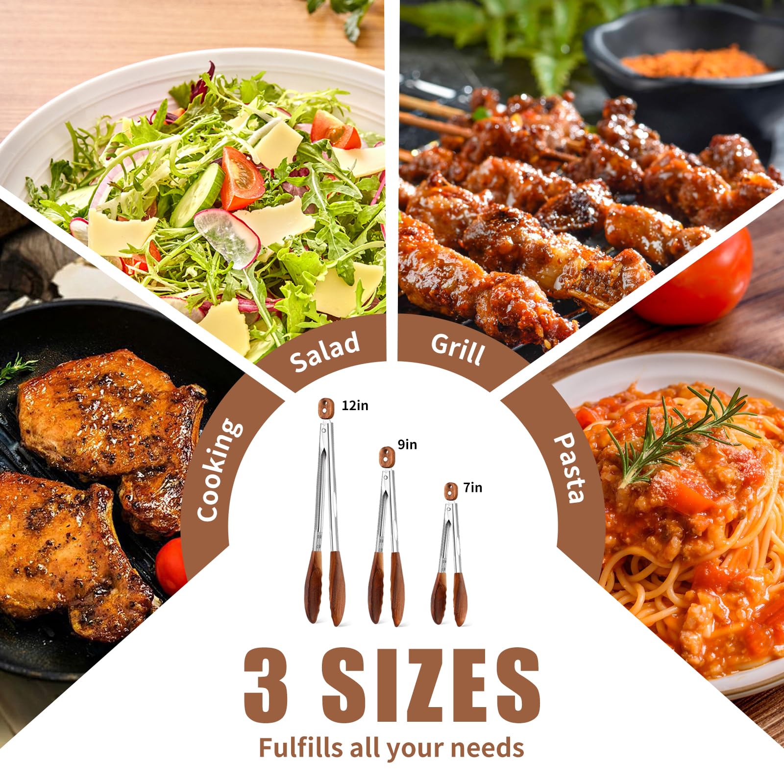 XUJKK 12-inch wooden tongs ideal for large cuts on the grill