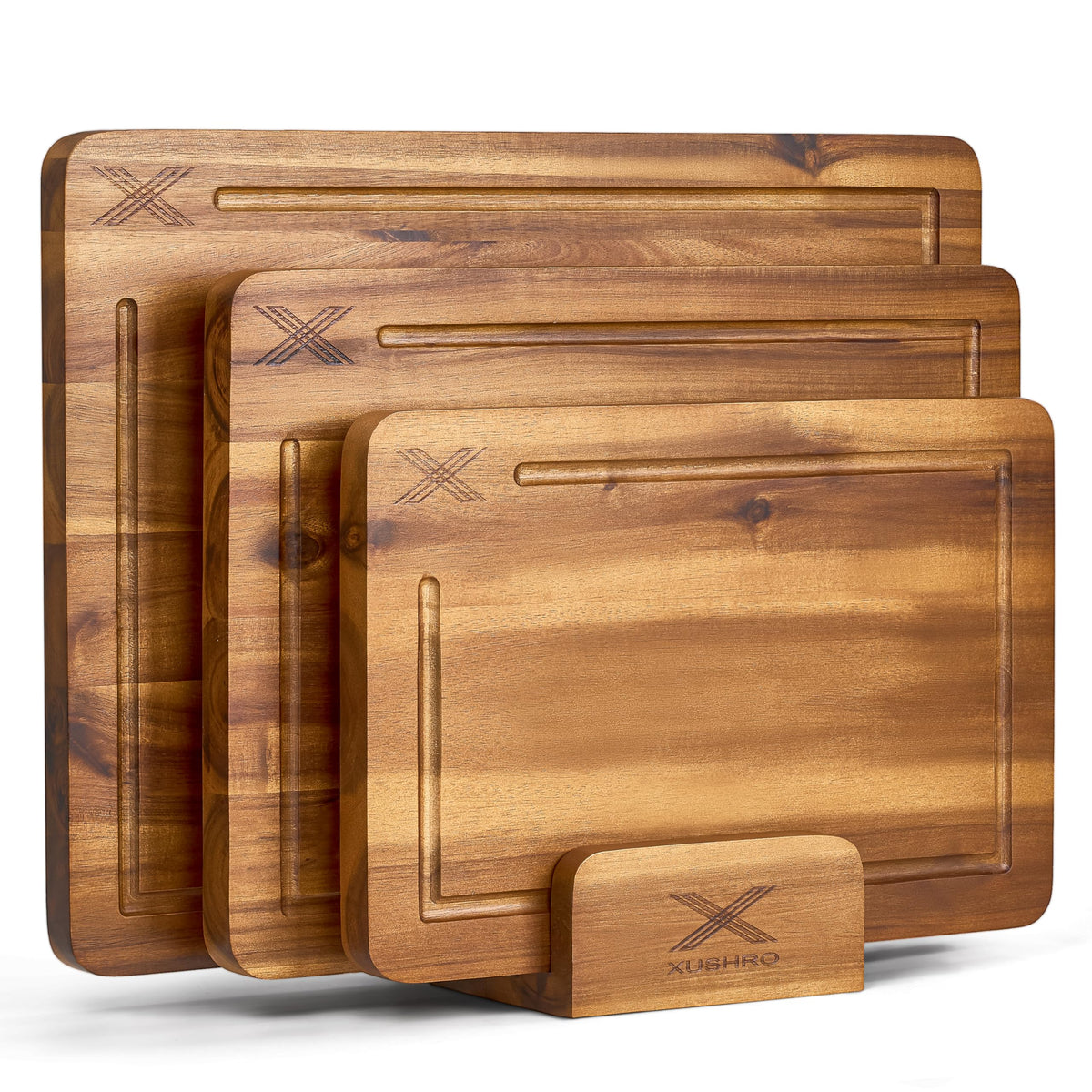 Xushro Acacia cutting board set of 3 in natural wood finish, ideal for multi-task prep