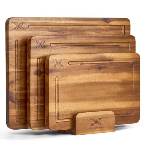 Xushro Acacia cutting board set of 3 in natural wood finish, ideal for multi-task prep