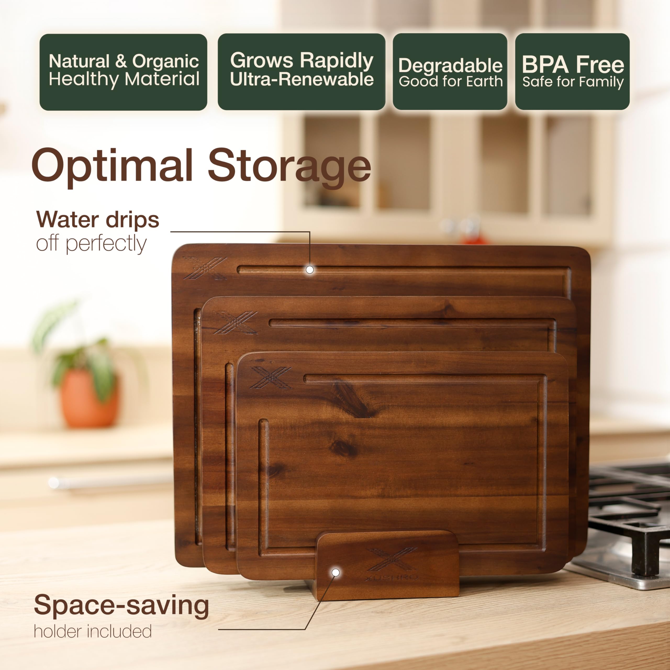 Xushro board stand with boards enables easy drying and storage.