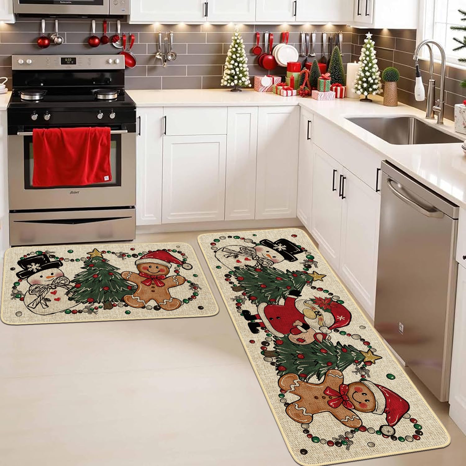 xuujdoppwul durable linen kitchen rug 17x30 absorbs spills quickly
