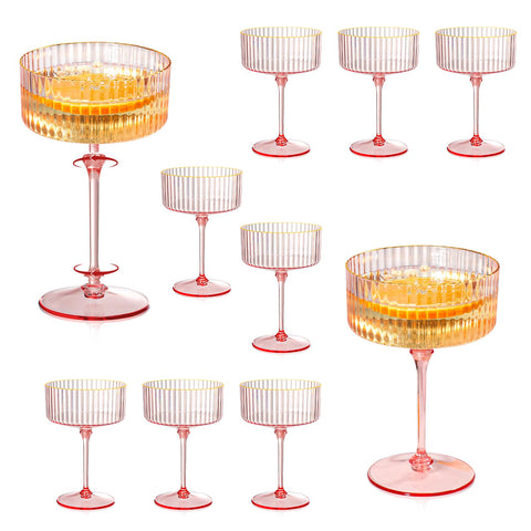 XUWAIDSGN 12-piece champagne glasses with pink glass and gilded rim for elegant toasts