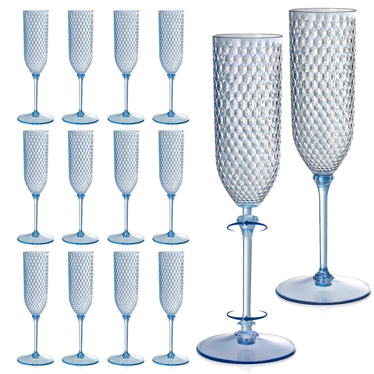 XUWAIDSGN blue detachable champagne flute with 2-piece stem for easy cleaning