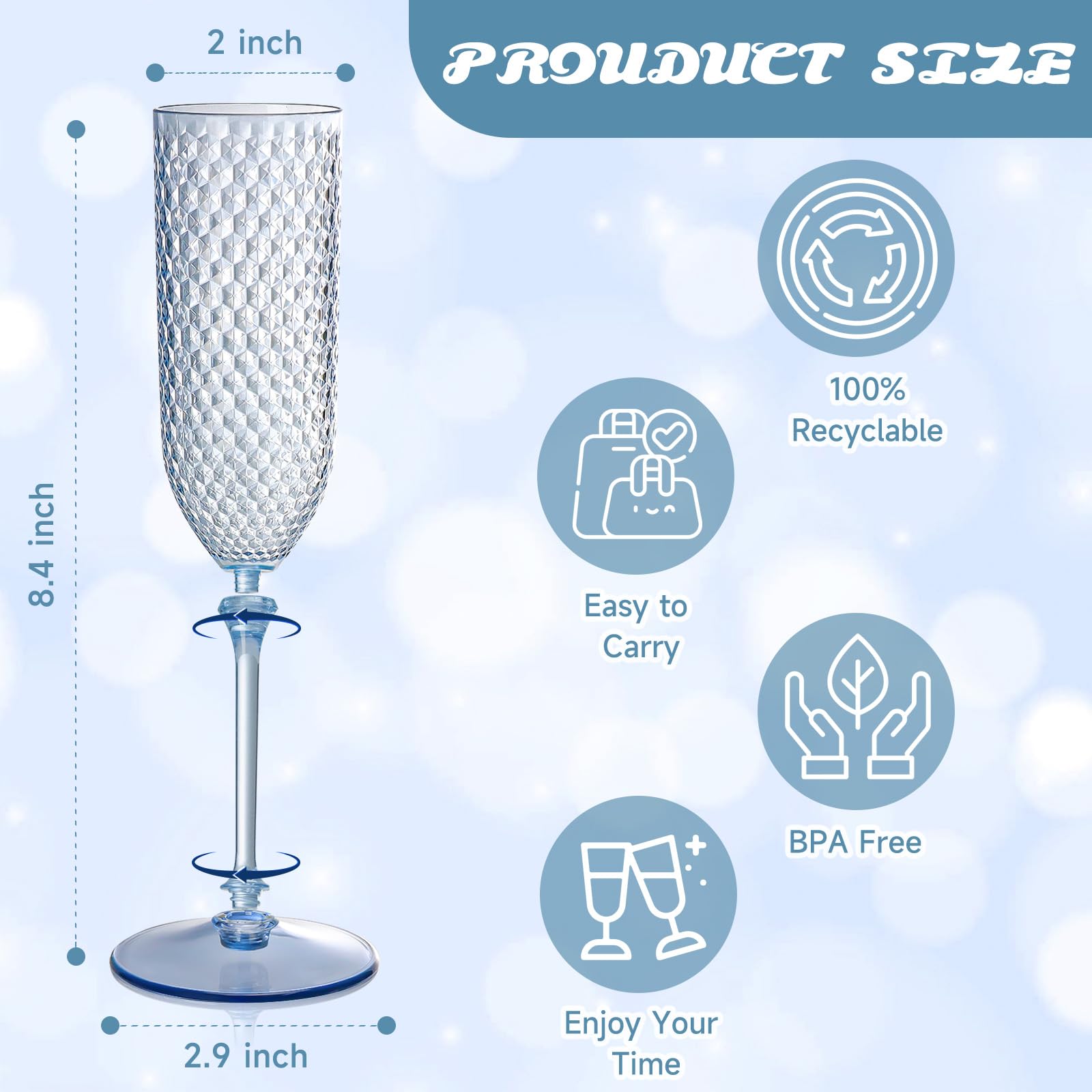 XUWAIDSGN blue glass-like flute with diamond pattern for elegant toasts