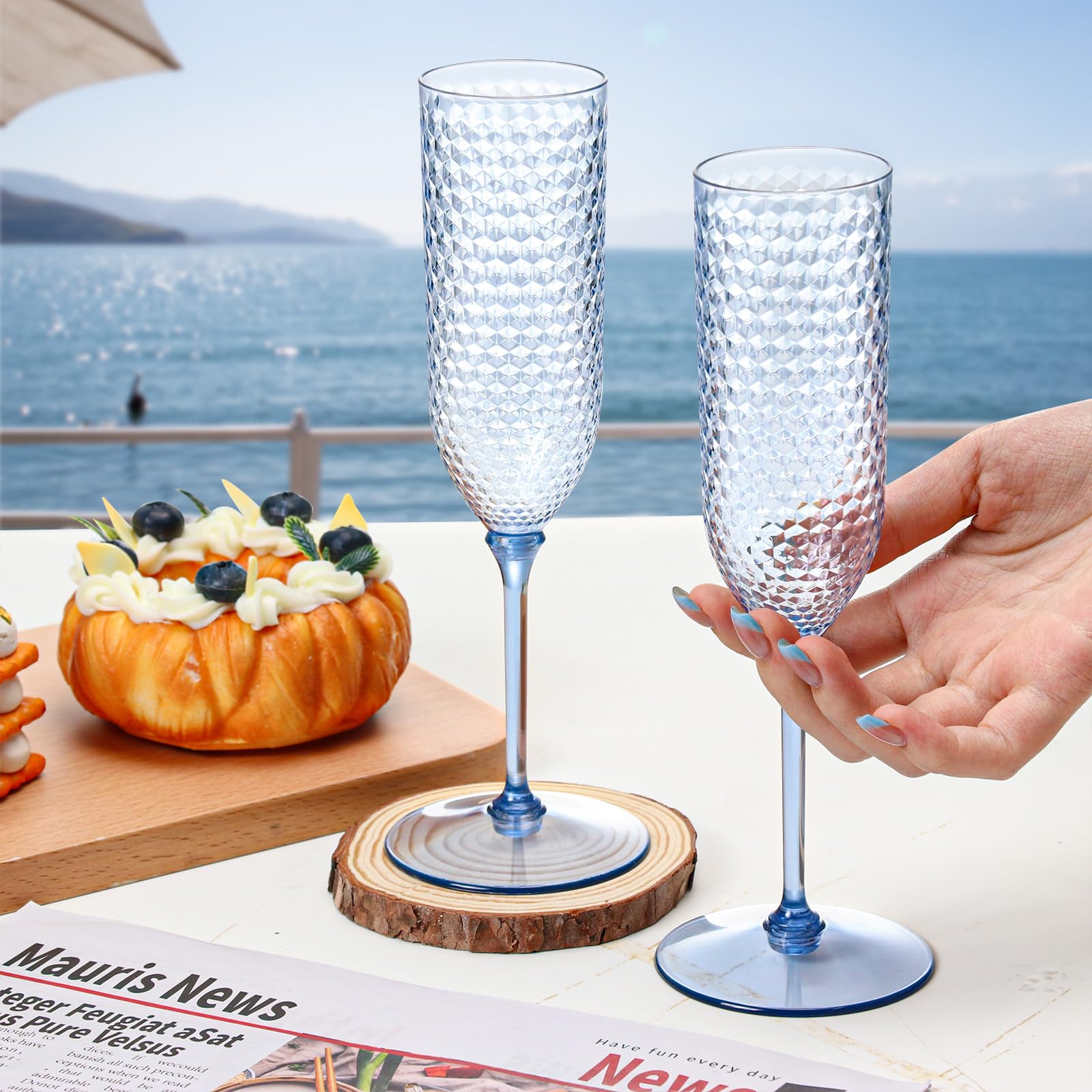 XUWAIDSGN blue reusable flutes ideal for weddings, parties, and catering events