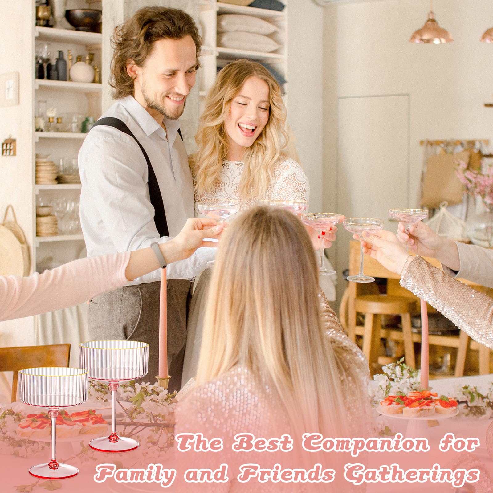 XUWAIDSGN ribbed pink coupe glasses elevating receptions with style