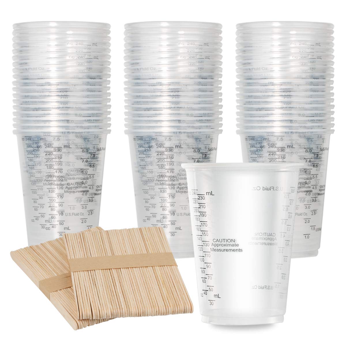 XUXU 100pcs 8oz graduated clear cups for precise paint and resin measuring