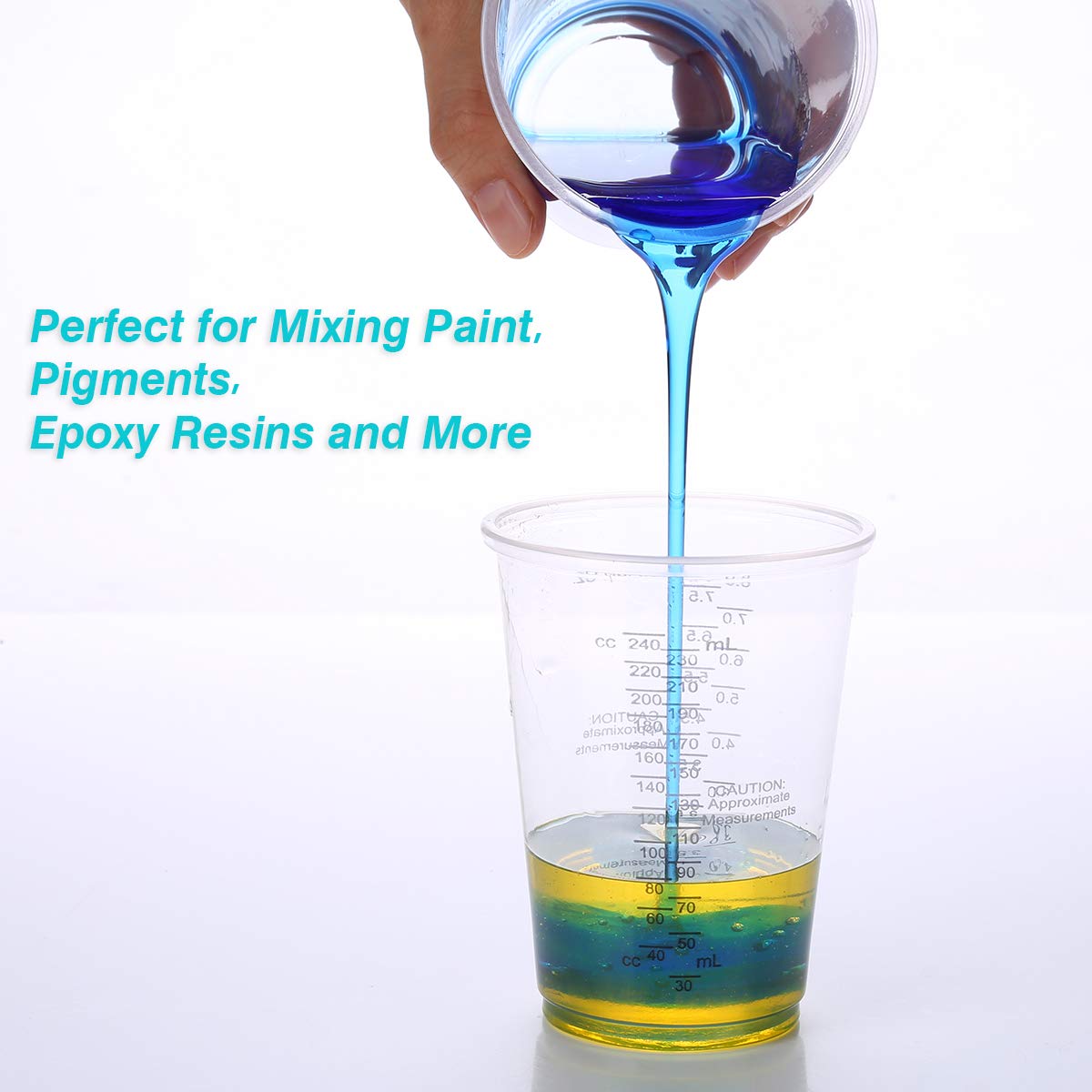 XUXU clear cups with external scale for easy readings and accurate mixing