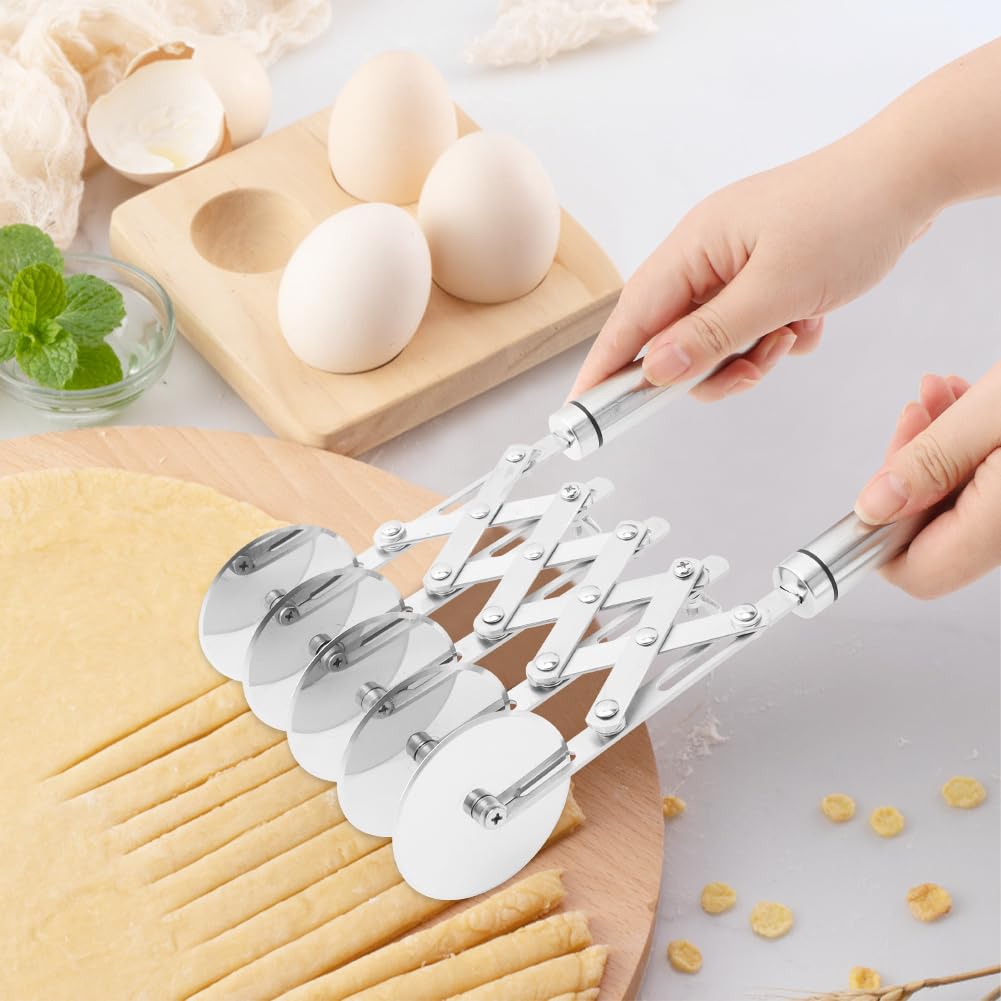 XuYelora pasta cutting wheel shows sharp stainless steel blades.