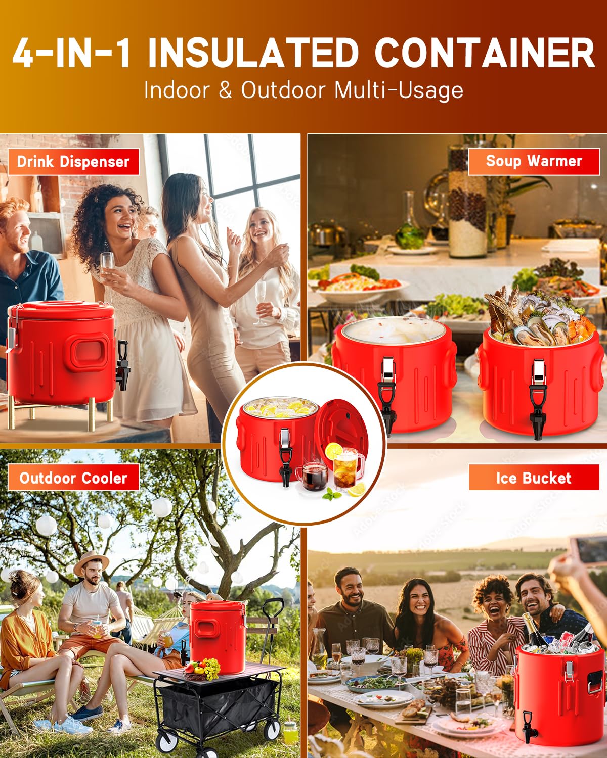 XVEZUA dispenser stainless interior ensures fresh-tasting drinks during outdoor events.