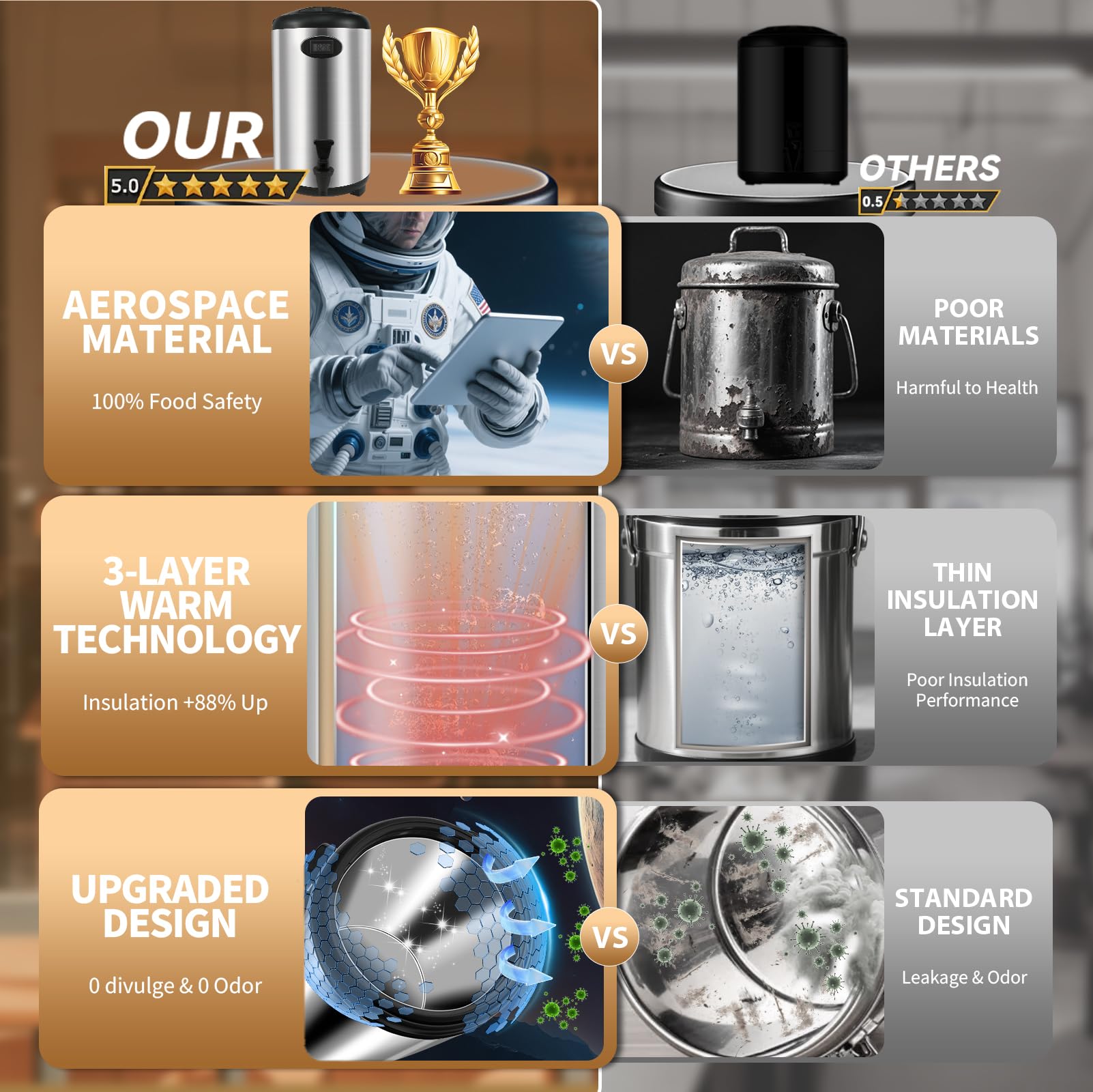 XVEZUA 304 stainless steel inner detail keeps drinks safe and clean for long hours.