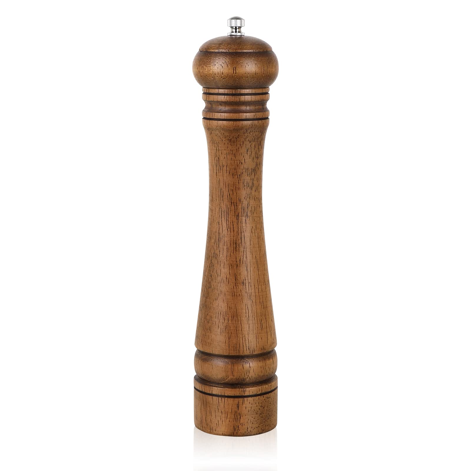 XWXO 10-inch oak wood pepper grinder with natural grain for elegant seasoning.