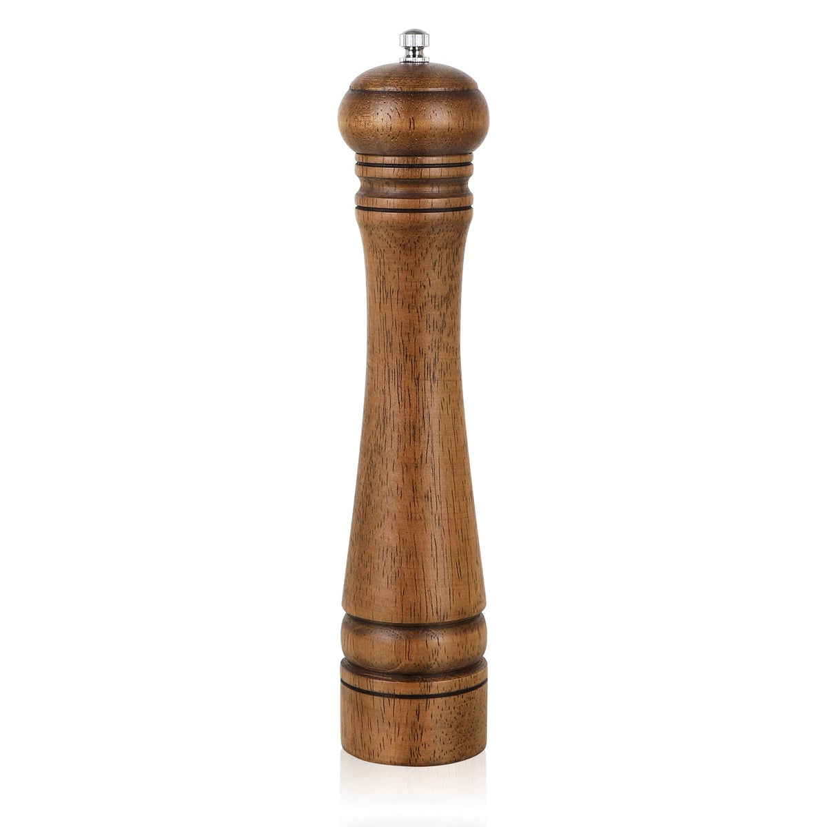 XWXO 10-inch oak wood pepper grinder with natural grain for elegant seasoning.