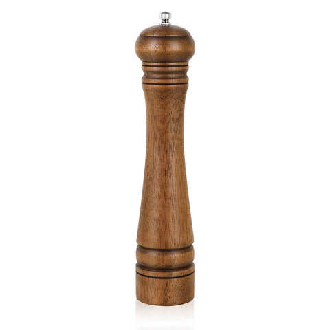 XWXO 10-inch oak wood pepper grinder with natural grain for elegant seasoning.