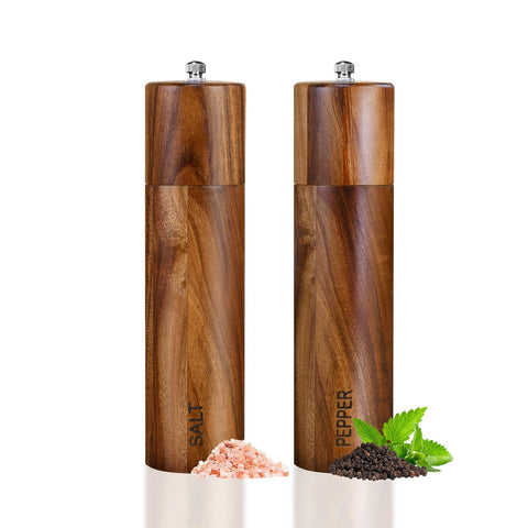 XWXO Acacia salt grinder 8-inch with ceramic core for precise seasoning control.