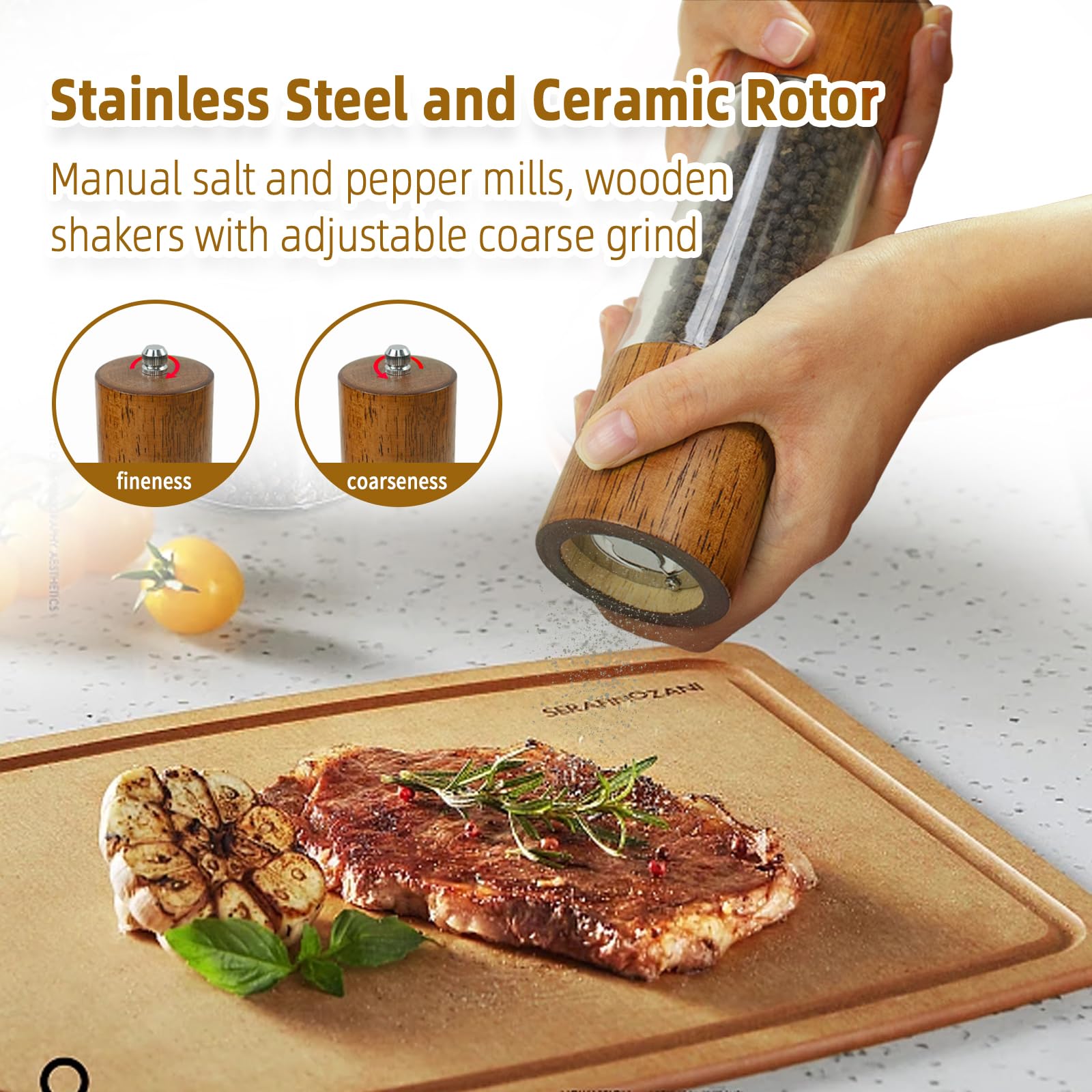 XWXO stainless steel knob lets you set grind size precisely.