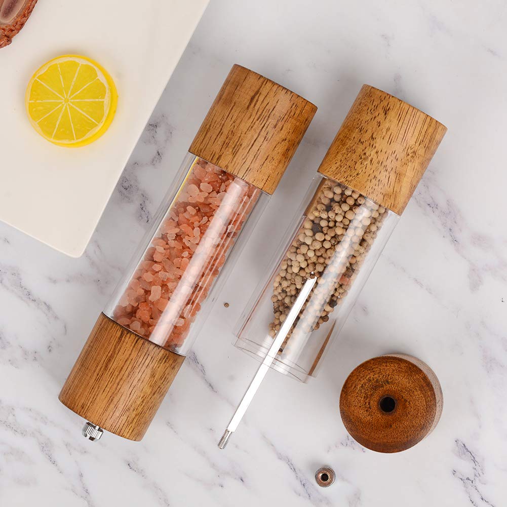 XWXO transparent acrylic body keeps spices visible between refills.