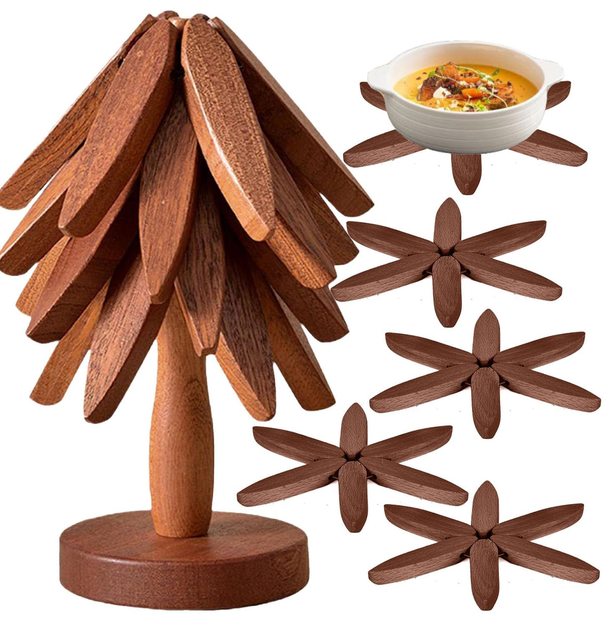 XXSURXX Tree Coasters Set-4 tabletop view protects surfaces from heat.
