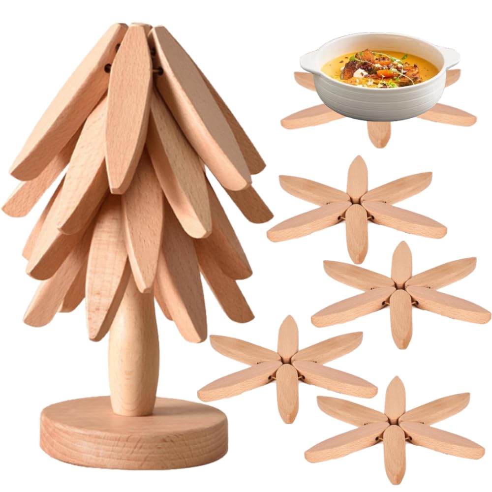 XXSURXX wooden tree coaster set of 4 protecting tabletops from hot dishes.