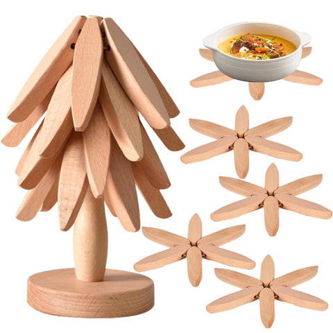 XXSURXX wooden tree coaster set of 4 protecting tabletops from hot dishes.