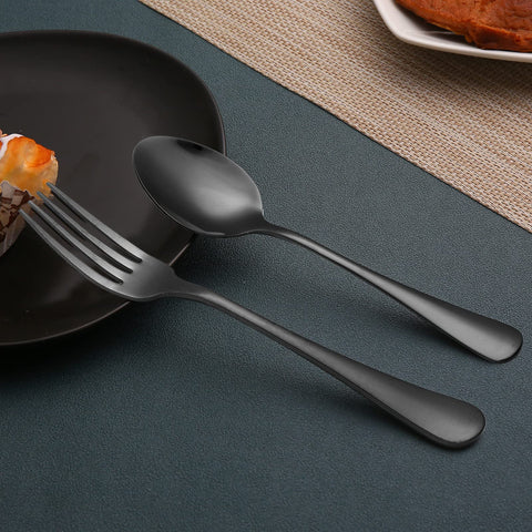 XXZWSJSH black forks close-up highlighting sturdy stainless steel for everyday use
