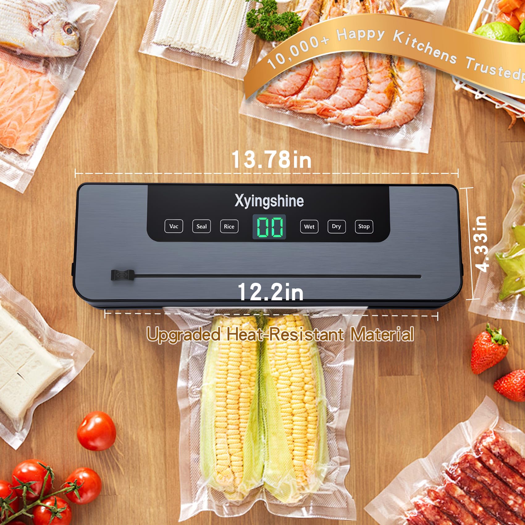 Xyingshine vacuum sealer with 50 bags kit supports ready sous vide or batch prep.
