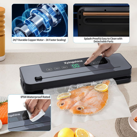 Xyingshine vacuum sealer 6-in-1 function enables versatile sealing for dry and moist foods.
