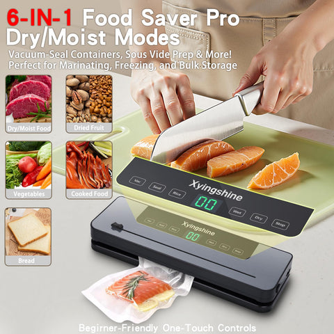 Xyingshine vacuum sealer with dry/moist modes preserves produce and meats efficiently.