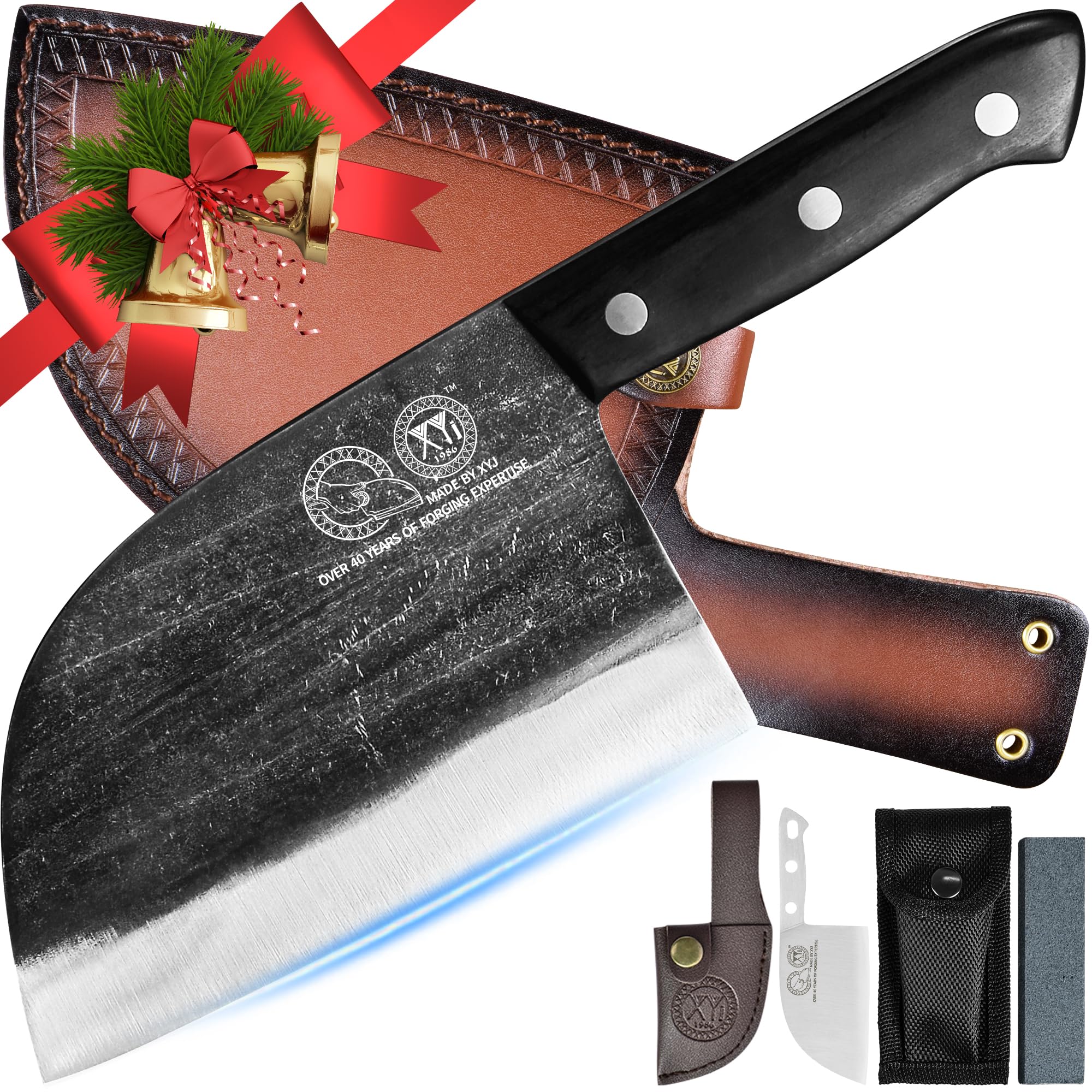 XYJ Serbian chef knife with full tang blade offers precise, comfortable cutting.