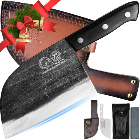 XYJ Serbian chef knife with full tang blade offers precise, comfortable cutting.