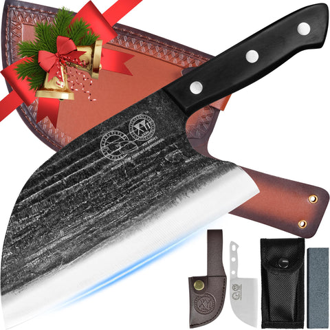 XYJ full-tang Serbian chef knife delivering precise slicing and balance.