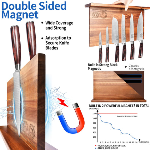 XYJ knife block with double-sided magnet stores multiple blades securely while saving counter space.