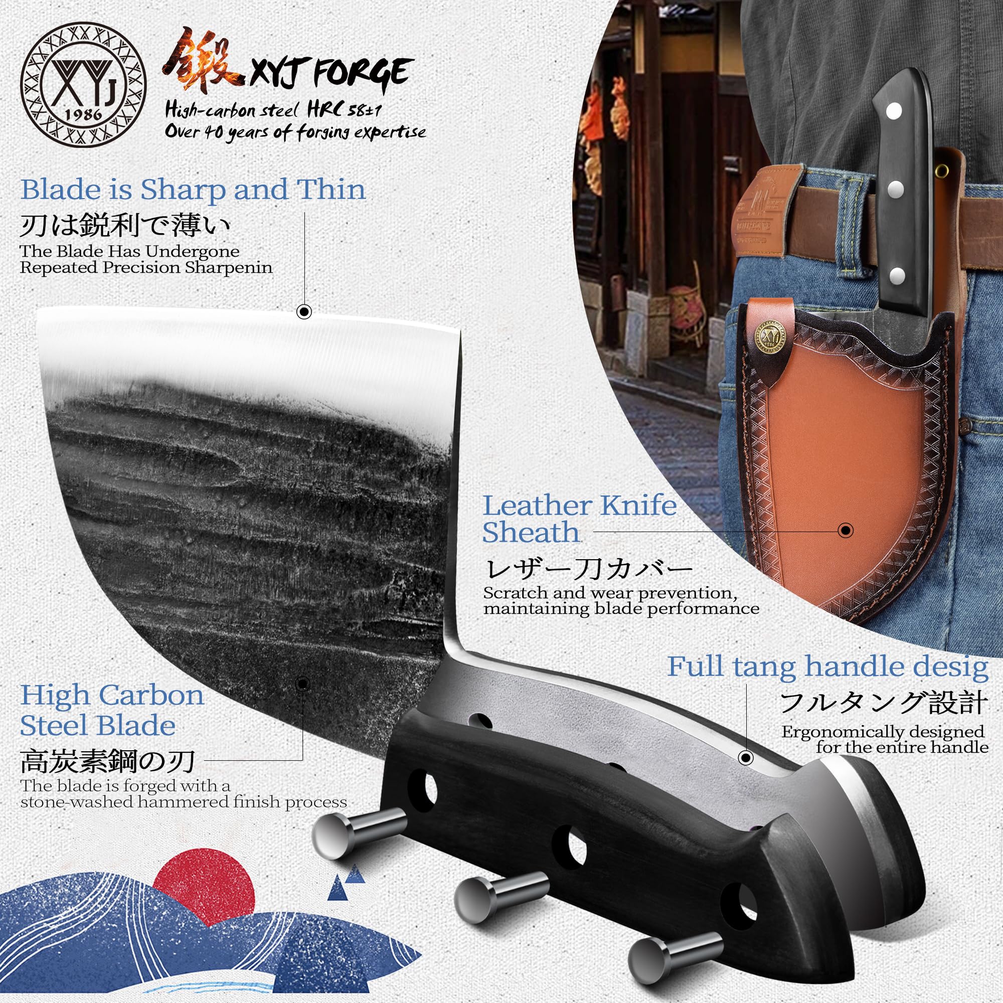 XYJ knife with sheath ready for camping and on-the-go cooking