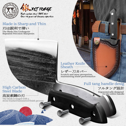XYJ knife with sheath ready for camping and on-the-go cooking
