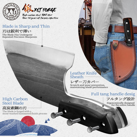 XYJ leather sheath and belt carry for safe transport on the go.