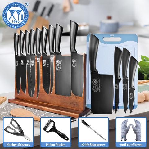 XYJ magnetic knife block keeps knives organized on the countertop