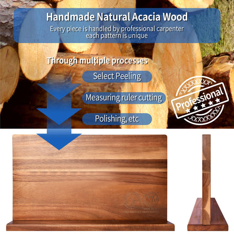 XYJ acacia wood knife block protects blades with a gentle magnetic hold and ventilation.